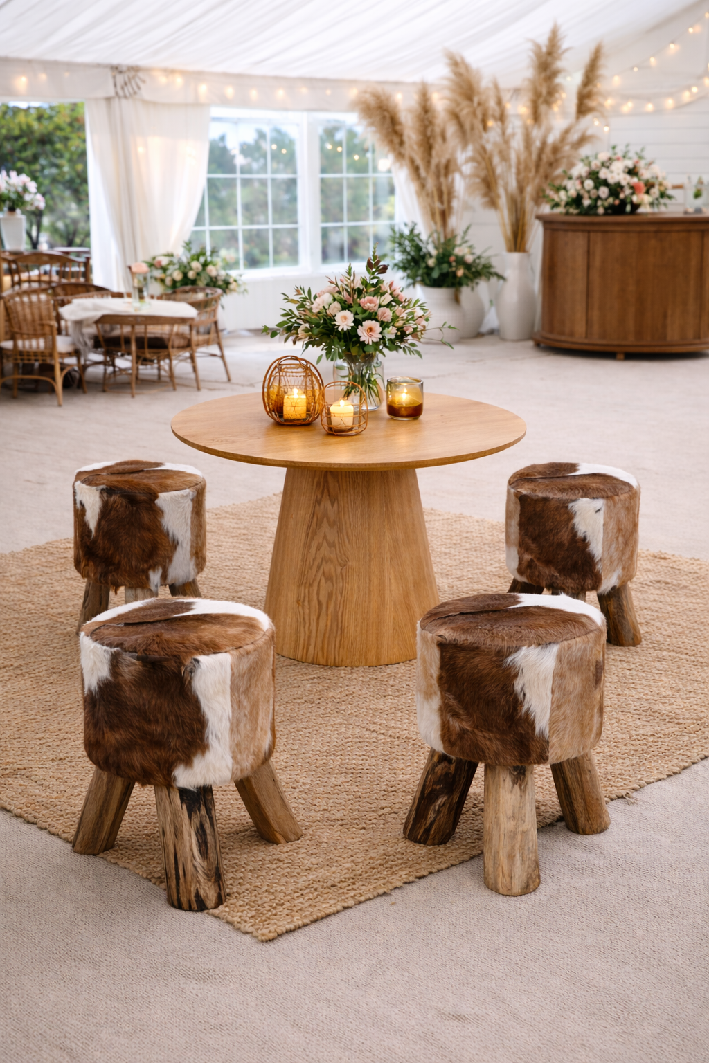 Goat Hide and Teak Stool