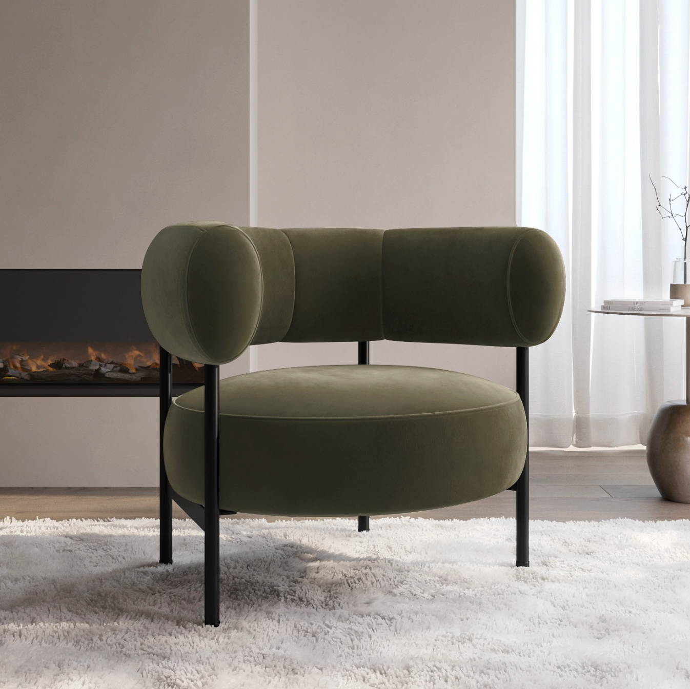 Curved Velvet Occasional Chair - Green