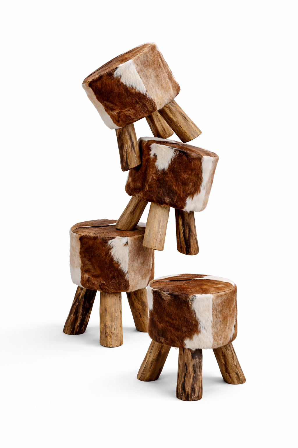 Goat Hide and Teak Stool