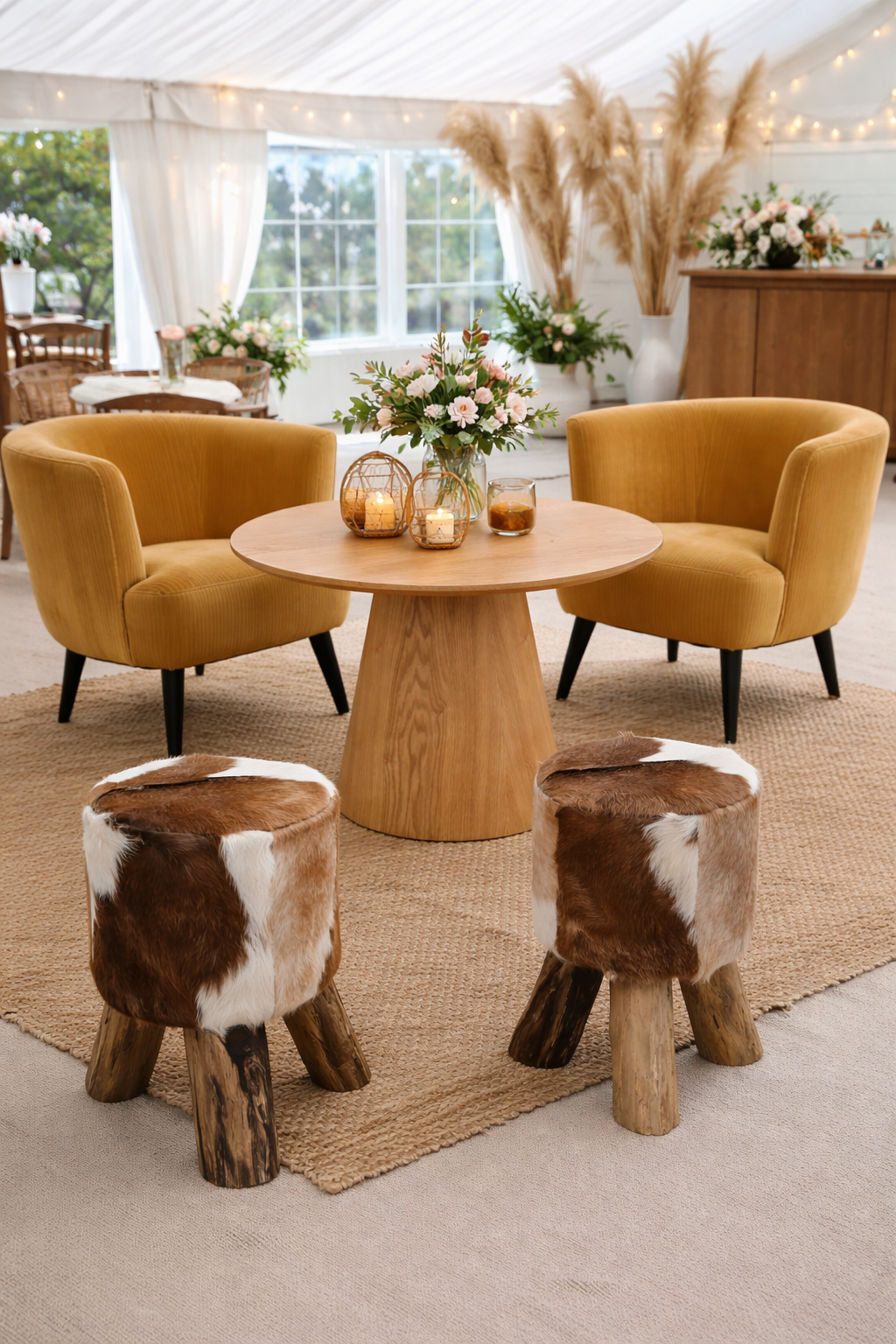 Goat Hide and Teak Stool