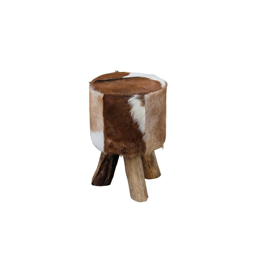 Goat Hide and Teak Stool