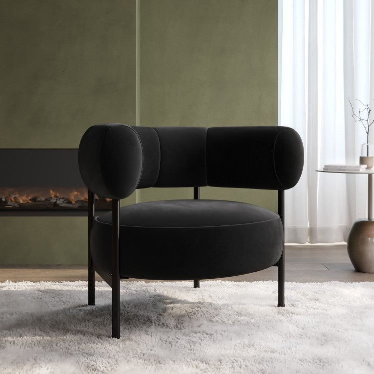 Curved Velvet Occasional Chair - Black