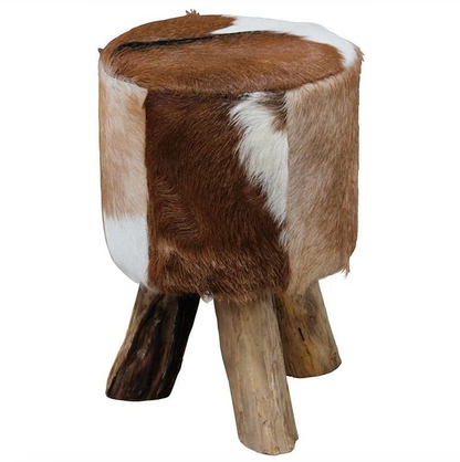 Goat Hide and Teak Stool