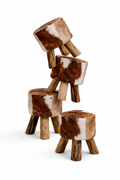 Goat Hide and Teak Stool